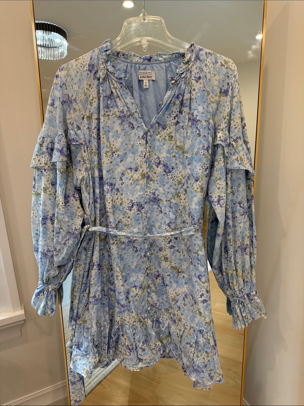 & Other Stories Light Blue Floral Long-Sleeve Mini Dress